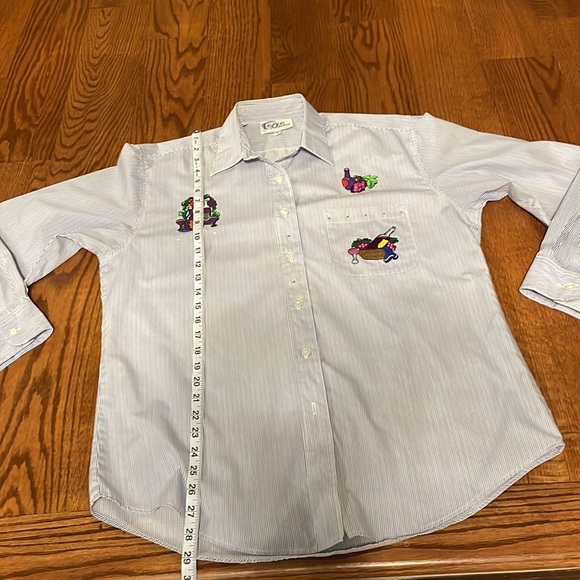 Las Olas Women’s Winery appliqué striped button front shirt blue white / sz M - Picture 13 of 14